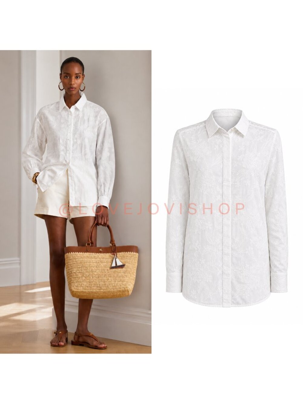 Coastal | Brooks Brothers Embroidered Lace Long Sleeve Cotton Button Up | L
